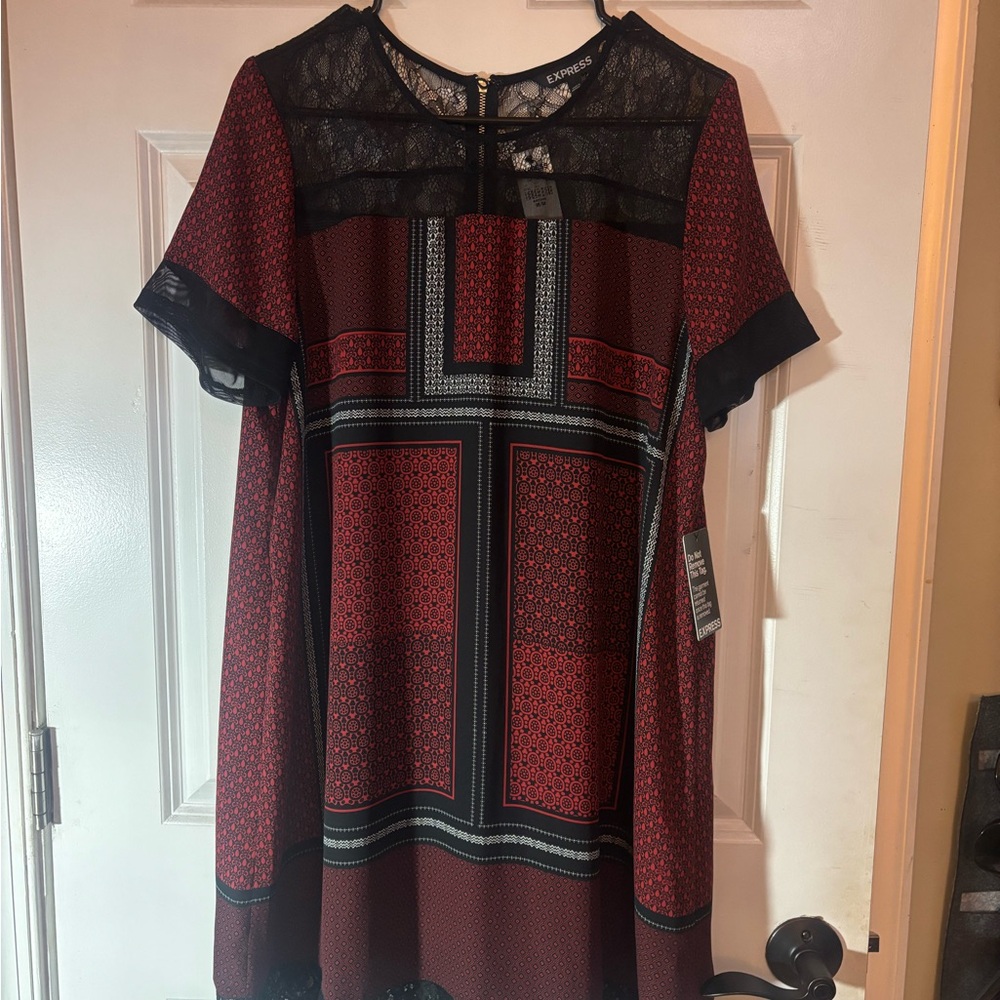 Express Red and Black Lace Dress with lace - Medium